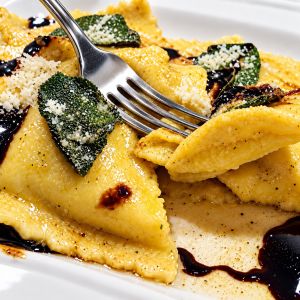 Butternut Squash Ravioli With Brown Butter & Dark Chocolate Balsamic