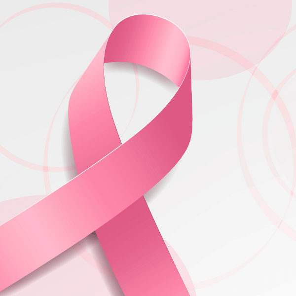 Breast Cancer pink ribbon with a white and light pink background.