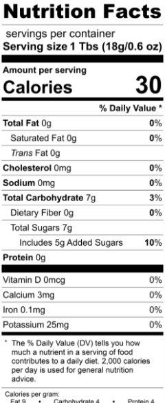 Nutrition facts label for The Olive Tap's Apple Butter with serving size, calories, and nutritional content on a white background with black writing