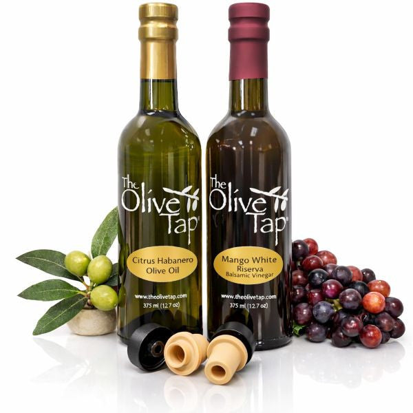 Citrus Habanero Olive Oil with Mango White Riserva Balsamic Vinegar with Dripless Pour Spouts