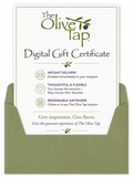 Digital Gift Certificate for The Olive Tap popping out of a green envelope