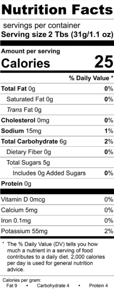 Nutrition facts label for The Olive Tap's Mad Mango Salsa with a white background and black writing.