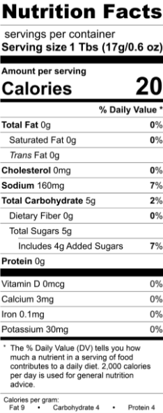 Nutrition facts label for The Olive Tap's Vidalia Onion Steak Sauce with serving size, calories, and nutritional content on a white background with black writing.